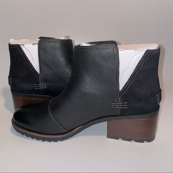 Sorel Cate Cut Out Ankle Boots Block Heel Black - Picture 3 of 5